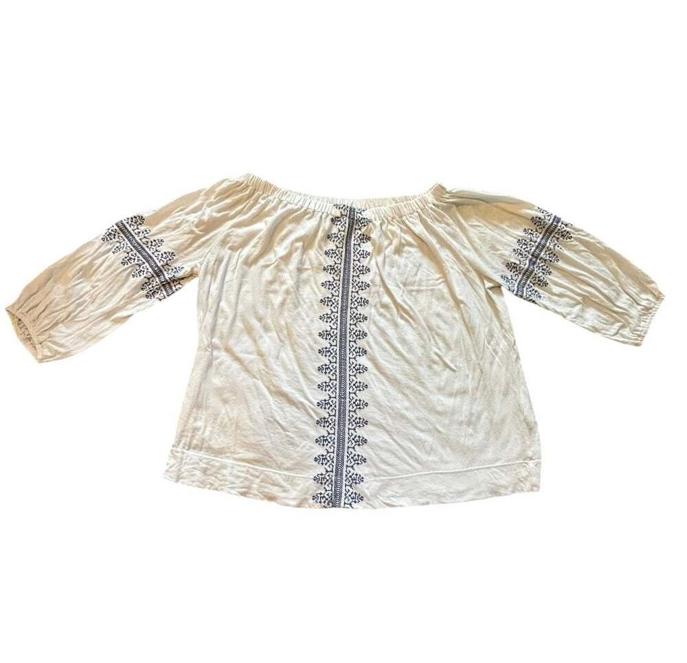 Chaps Denim Off-the-Shoulder Embroidered Boho Blouse
